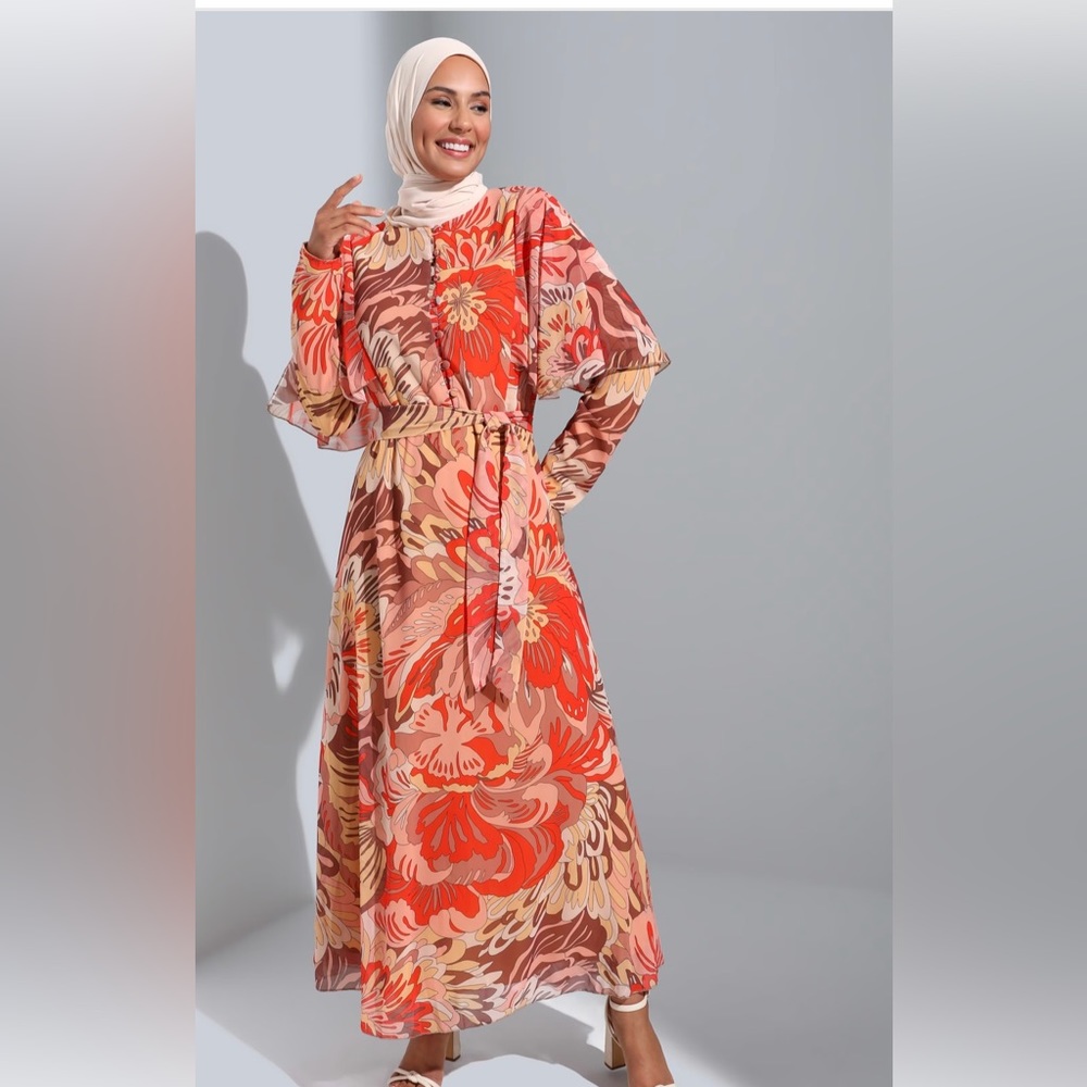 Refka Long Sleeve Print Dress (NWT) Size: 8 / Color: Orange / Item# 1-23724